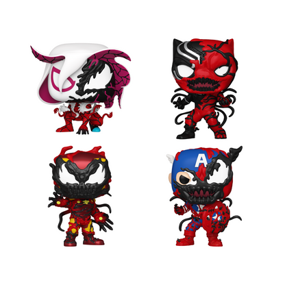 Funko Pop - Marvel - Carnage Iron Man, Black Panther, Ghost Spider e Captain America